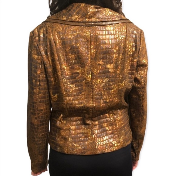 CHRISTINA Women’s Brown Metallic Embossed Jacket with shades of Copper SZ: Large - Picture 5 of 13